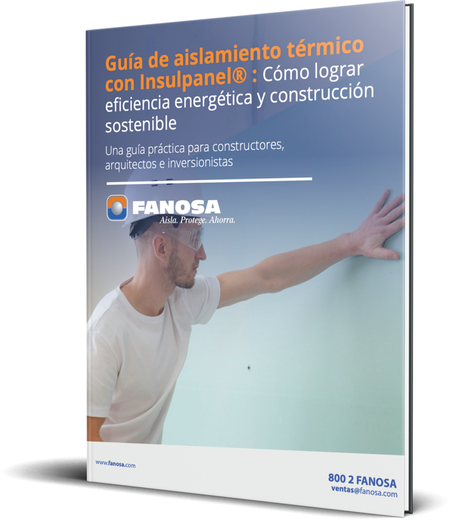 Personal de construccion una placa de eps para la construccion sostenible de su proyecto en la portada del ebook de guia de aislamiento termico